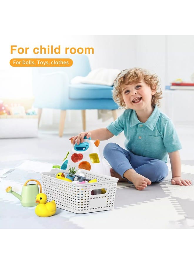 WRRLORS White Plastic Storage Baskets - Pack of 8 with Labels Stackable Durable Storage Bins, Storage Containers for Organizing Desktops, Closets, Playrooms, Classrooms, Offices - Image 3