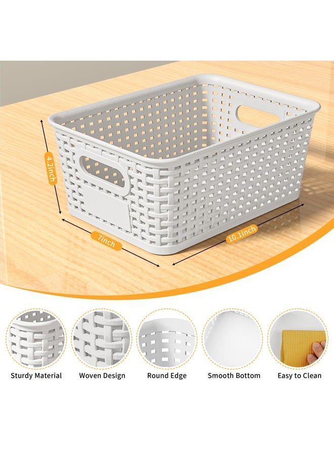 WRRLORS White Plastic Storage Baskets - Pack of 8 with Labels Stackable Durable Storage Bins, Storage Containers for Organizing Desktops, Closets, Playrooms, Classrooms, Offices - Image 2