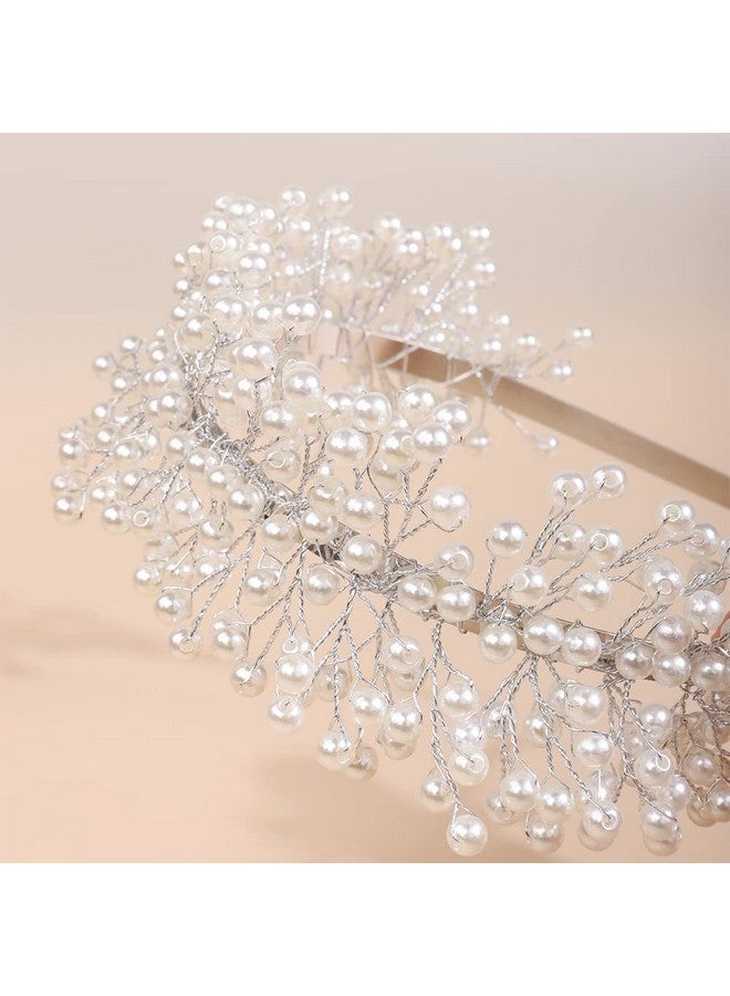 BERYUAN Pearls Wedding Headpiece Women White Vintage Pearl Tiara Crown Hairbands Pealrs Silver Bride Headband Wedding Hair Accessories For Brides Bridesmaid - Image 5