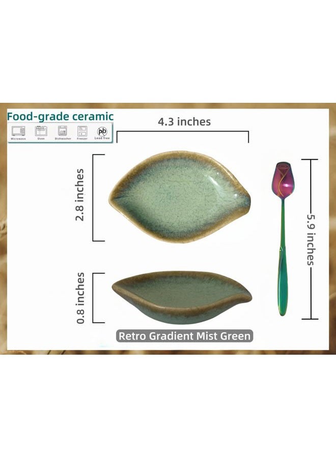 TOPYOKK Coffee Spoon and Rest for Coffee Bar Accessories, Leaf Small Spoon Rest for Coffee Station, Tea Spoon Rest Tea Spoon Holder Teaspoon Rest, 1 PC (Retro Mist Green with Rainbow Rose Spoon) - Image 4