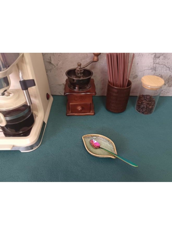 TOPYOKK Coffee Spoon and Rest for Coffee Bar Accessories, Leaf Small Spoon Rest for Coffee Station, Tea Spoon Rest Tea Spoon Holder Teaspoon Rest, 1 PC (Retro Mist Green with Rainbow Rose Spoon) - Image 3
