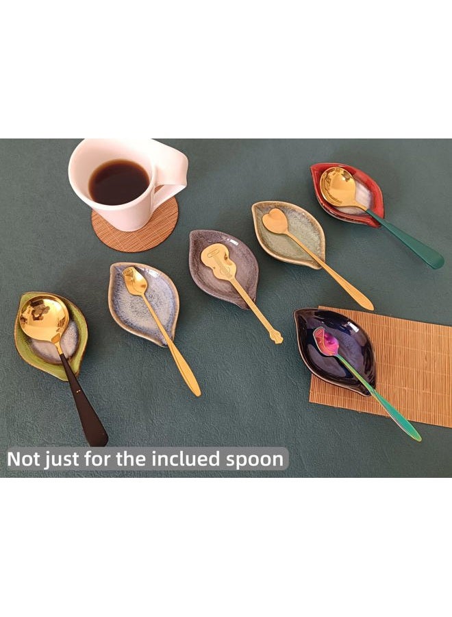 TOPYOKK Coffee Spoon and Rest for Coffee Bar Accessories, Leaf Small Spoon Rest for Coffee Station, Tea Spoon Rest Tea Spoon Holder Teaspoon Rest, 1 PC (Retro Mist Green with Rainbow Rose Spoon) - Image 5