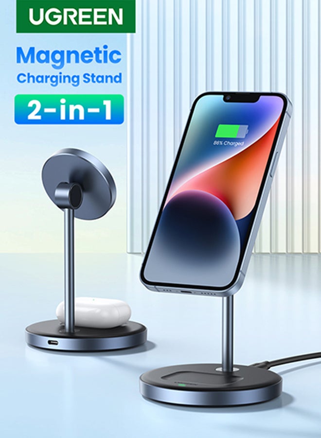 Ugreen 2 IN 1 Magsafe Stand ChargerDesk Magnetic Charger For iPhone 16 15 Fast Charging Stand For New Airpods 4 3 Magsafe Dock 360 Free Rotation Angle Adjustable For iPhone 16 15 Pro Max 14 13 12 - Image 1
