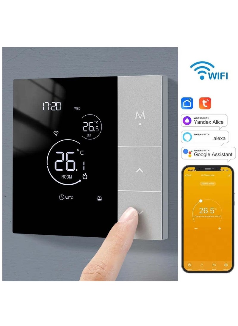 SYOSI - Smart Tuya WiFi Thermostat Voice Control Digital Programmable LCD Display Touchscreen Underfloor Heating Temperature Controller Digital Intelligent Wall Thermostat for Electric Heating Compatible - Image 1