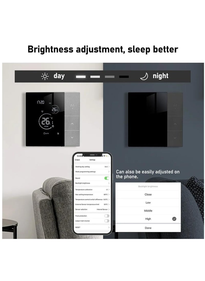 SYOSI - Smart Tuya WiFi Thermostat Voice Control Digital Programmable LCD Display Touchscreen Underfloor Heating Temperature Controller Digital Intelligent Wall Thermostat for Electric Heating Compatible - Image 1