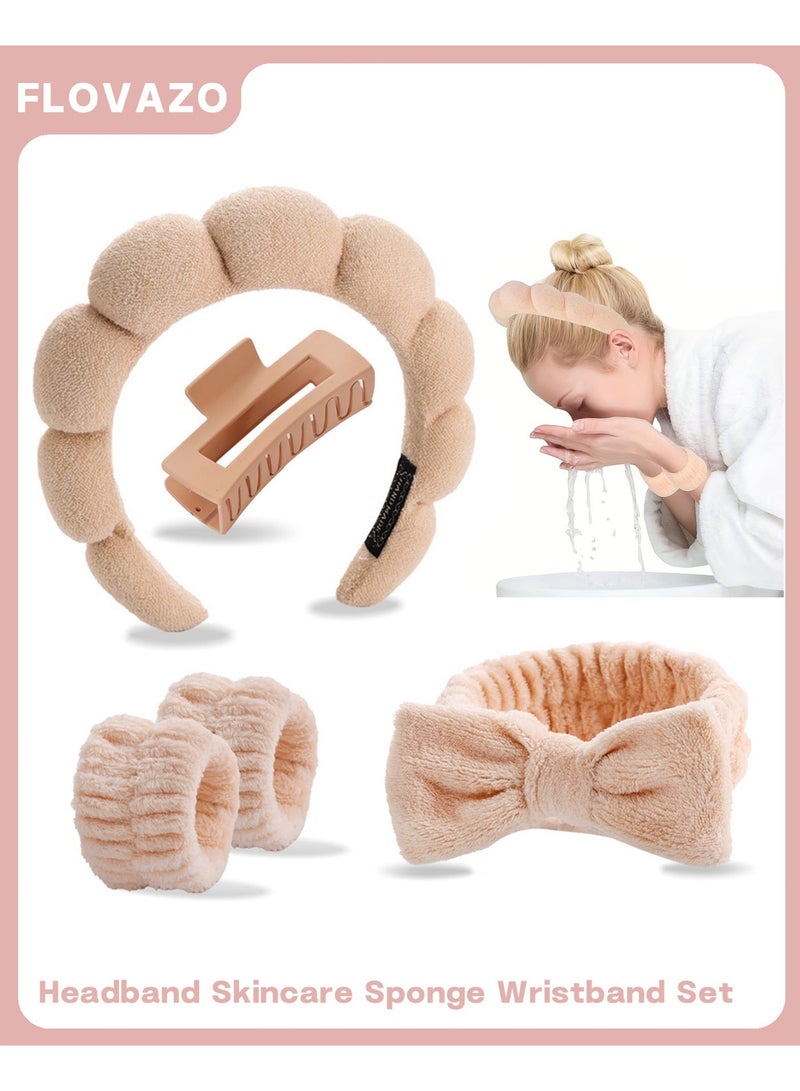 FLOVAZO Premium Soft Terry Cloth Headband Skincare Sponge Wristband Set - Non-Slip Padded Thick Hair Accessory for Women  Girls, Ready-Made Comfortable - Image 5