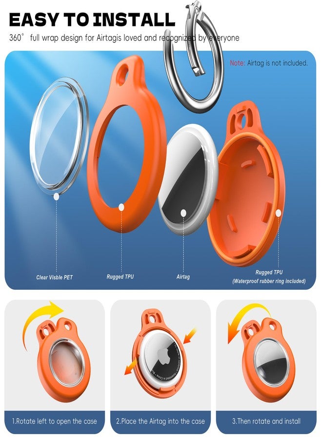 RFUNGUANGO - Compatible with Airtag Holder Case, 4 Pack Waterproof Airtag Case, Dust & Scratch-Resistant Airtag Holder for Dog Cat Bags Keys,Luggage Black,Orange,Blue,Red - Image 3