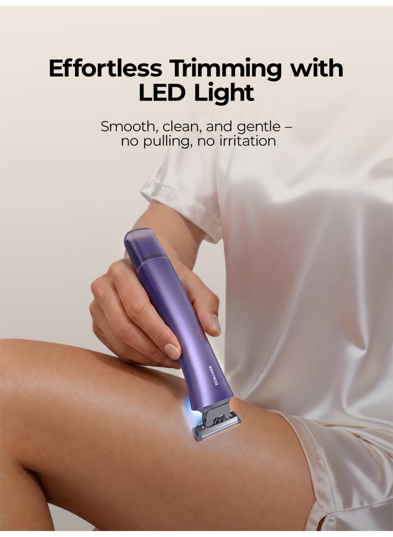DOSCHER 2 in 1 Bikini Trimmer for Women, Dual Head Electric Body Trimmer for Women, Painless & Hypoallergenic, 8,000 RPM, IPX7 Waterproof, LED Light, 60-Min Runtime, for Underarms, Arms & Legs - Image 3