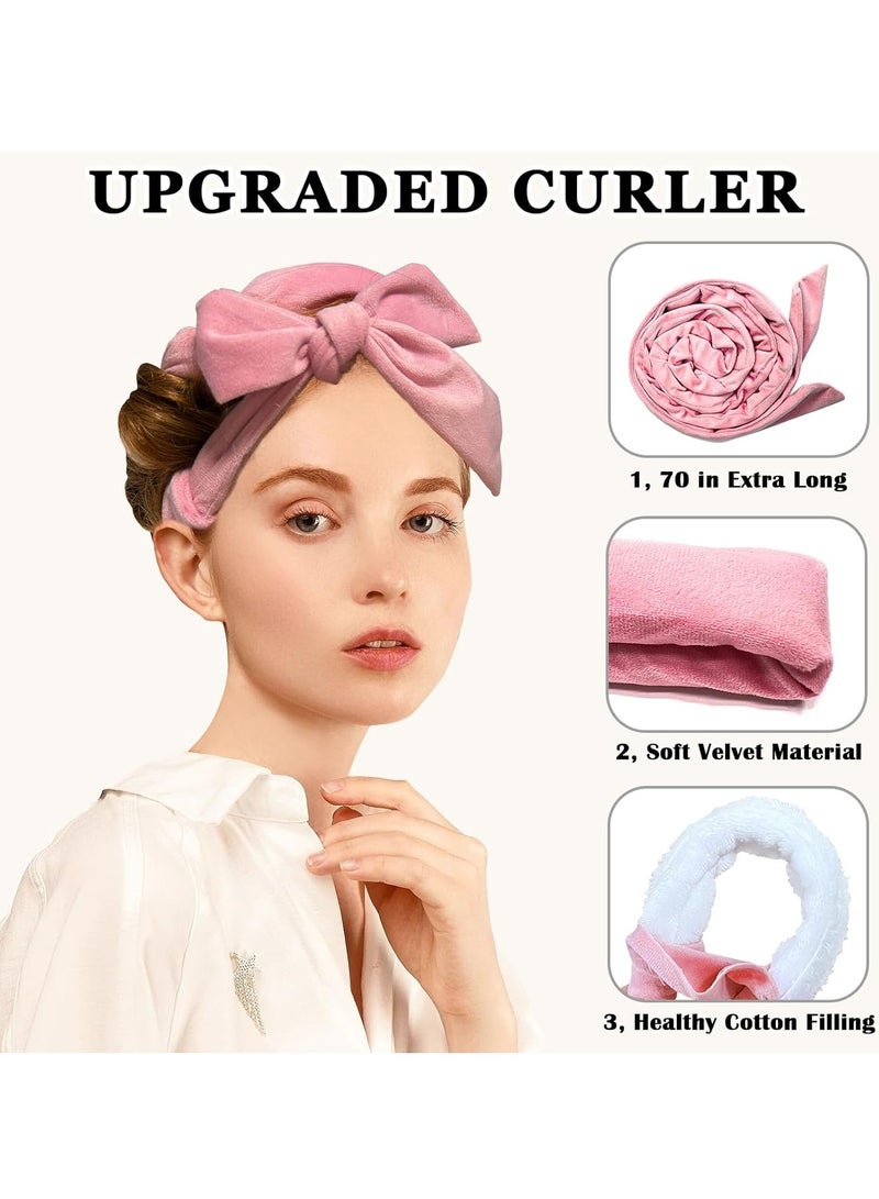 general No Heat Overnight Curl Headband, 70 Soft Ribbon Curl Wrap for Long Hair - 9 PCS Rods Set with Bonnet, Pink - Image 3