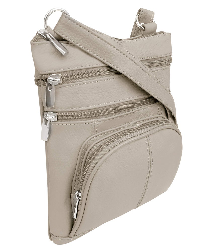 Roma Leathers حقيبة كتف من جلد روما الأصلية، متعددة الجيوب (بيج) - Image 5