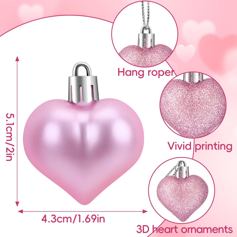 JULMELON 24 Pieces Valentineâ€™s Day Heart Shaped Ornaments, 3D Heart Shaped Bulk Hanging Ornaments, Glossy and Matt Glitter Hearts Hanging Decorations for Valentines Day Tree Decorations Party Home - Image 5