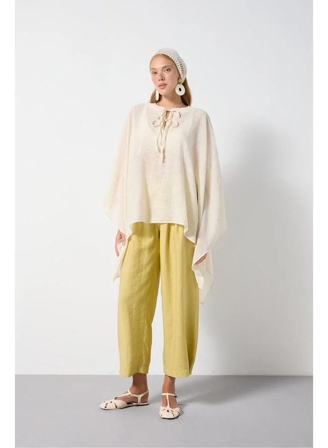 mina aise Women's Beige Premium Fabric Collar Tie Detailed Cape 31170.