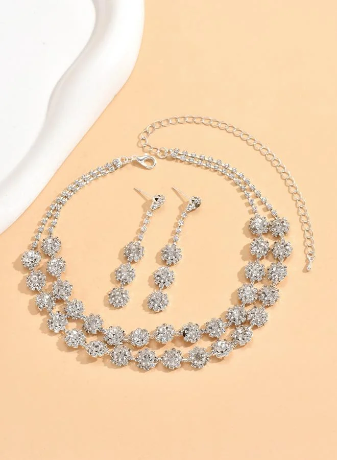 Take Two Take Two Embellished Layered Necklace and Earrings Jewelry Set