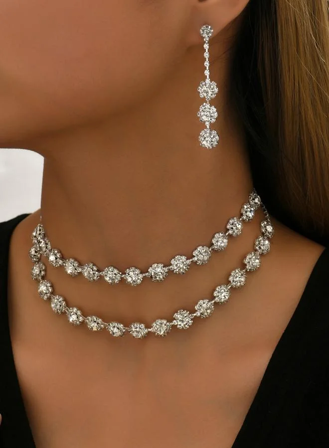Take Two Take Two Embellished Layered Necklace and Earrings Jewelry Set