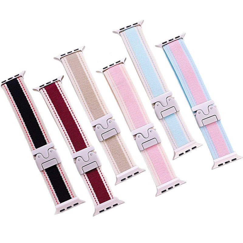 AD سوار ساعة ذكية سوار نايلون حلقي متوافق مع Apple Watch بملاءمة قابلة للتعديل وحزام بديل للاستخدام اليومي باللون Starlight قابل للتعديل - Image 5