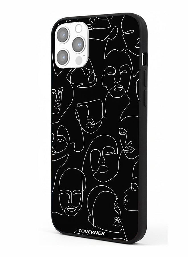 Covernex Apple iPhone 12 Pro Protective Case Cover Printed Featuring Abstract One Line Faces Art - Image 1