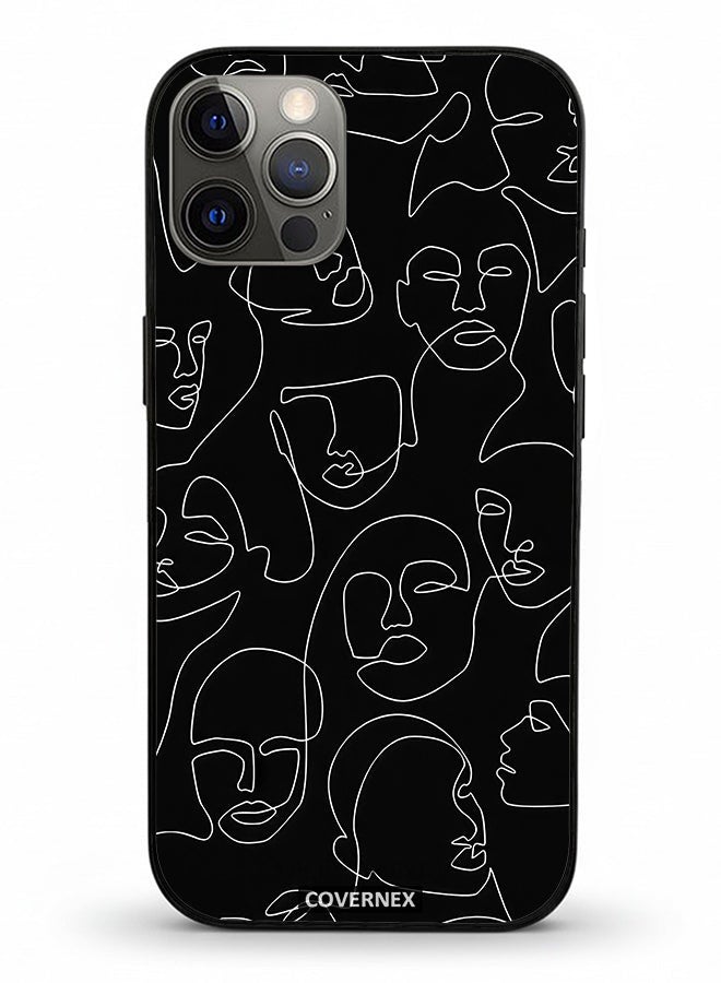 Covernex Apple iPhone 12 Pro Protective Case Cover Printed Featuring Abstract One Line Faces Art - Image 2