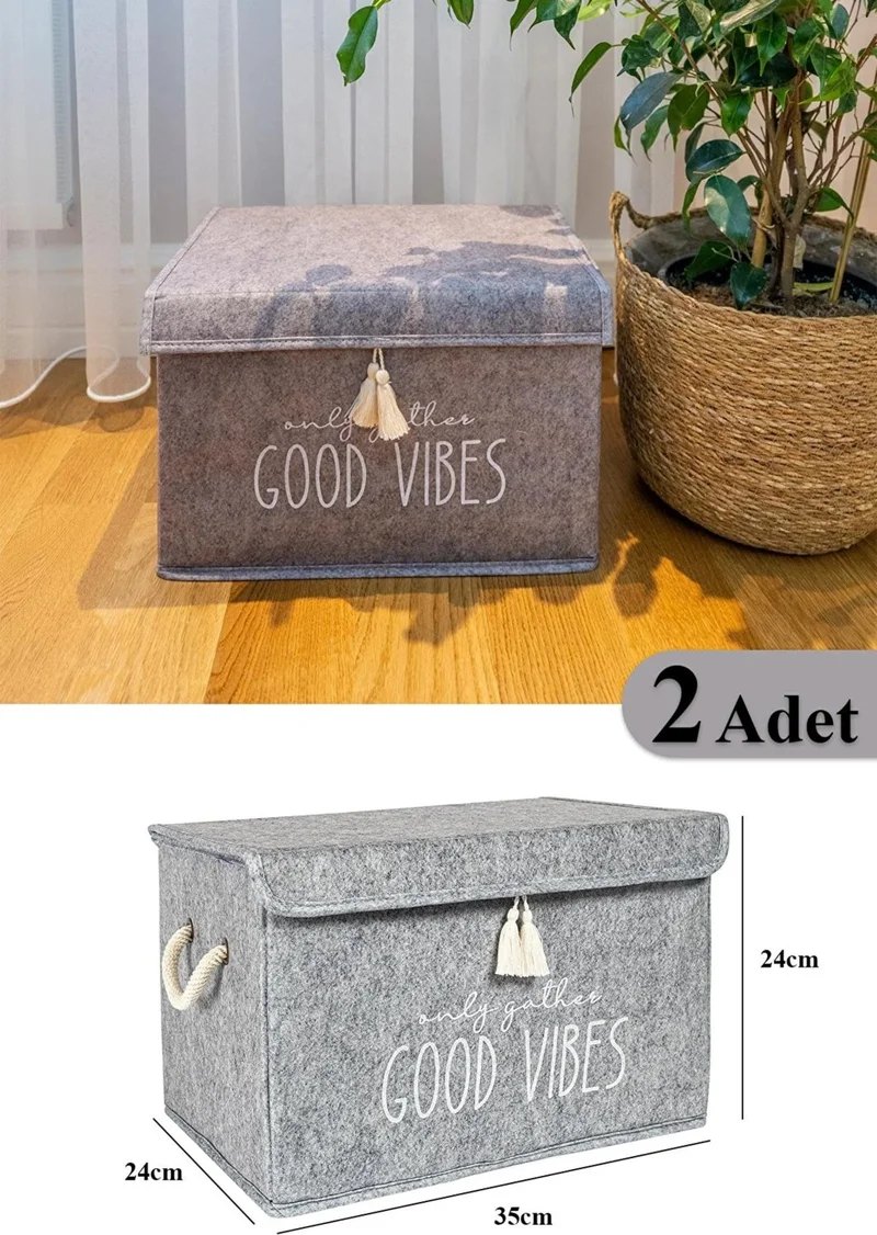 Nisahometeks 2 Pieces Multi-Purpose Mini Box Storage Box with Felt Lid 35X24X24 cm