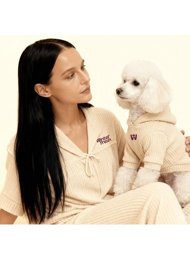 Winter Fresh DuoWear Oat Ribbed Knit Lounge Set (Human + Dog) Small Size