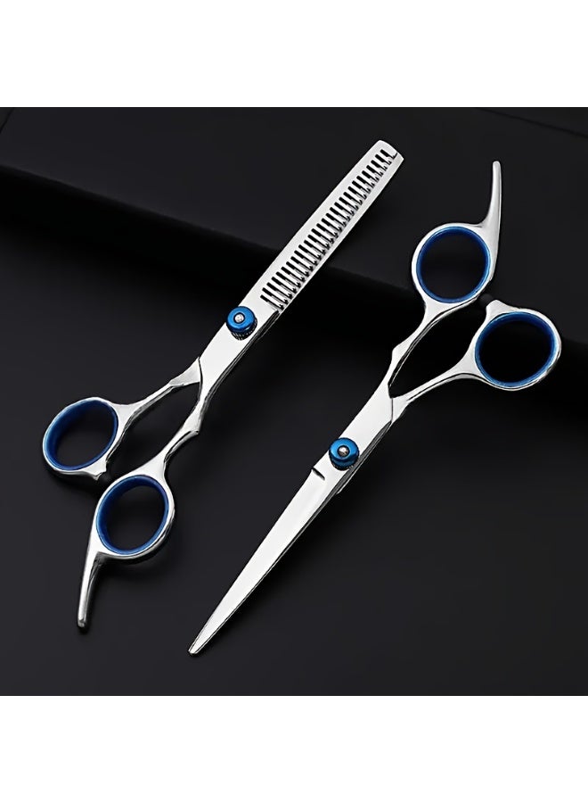 طقم أدوات تصفيف الشعر من الفولاذ المقاوم للصدأ مكون من قطعتين - مقص احترافي لقص الشعر وتخفيفه للاستخدام في صالون الحلاقة والمنزل - Image 2