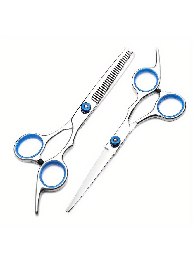 طقم أدوات تصفيف الشعر من الفولاذ المقاوم للصدأ مكون من قطعتين - مقص احترافي لقص الشعر وتخفيفه للاستخدام في صالون الحلاقة والمنزل - Image 1