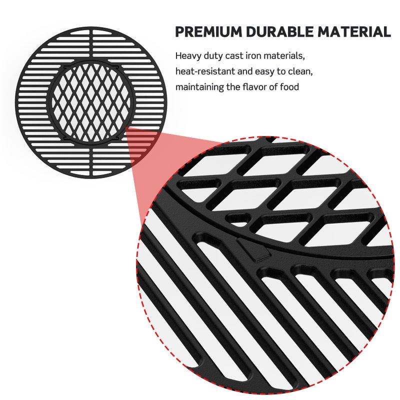 Skyflame Charkettle 2-in-1 Cast Iron 21.5 Inch Grill Grate Replacement Gourmet BBQ System, Compatible with Weber 22-1/2 inch Kettle Charcoal Grills - Image 5