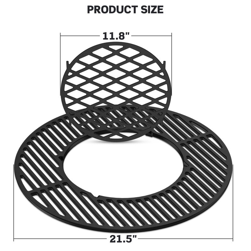 Skyflame Charkettle 2-in-1 Cast Iron 21.5 Inch Grill Grate Replacement Gourmet BBQ System, Compatible with Weber 22-1/2 inch Kettle Charcoal Grills - Image 4