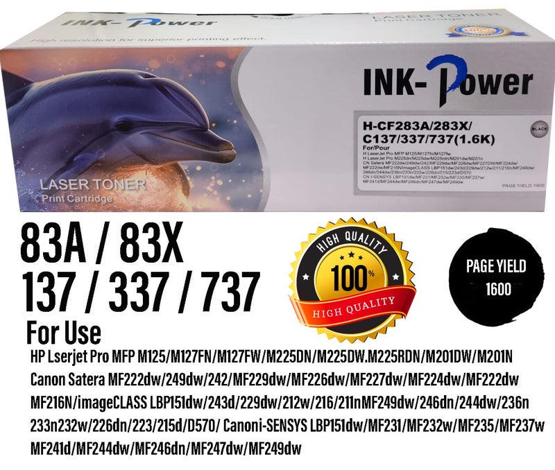 اينك باور خرطوشة الحبر 83A CF283A 137 737 متوافقة مع طابعات HP LaserJet Pro MFP M125، M125nw، M125rnw، M127fn، M127fw، M127fp، M201n، وMFP M225dn باللون الأسود. - Image 1