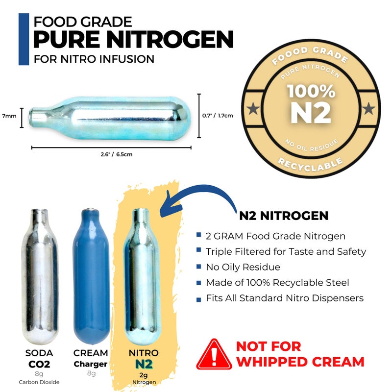 ICO 10 قطع من خراطيش النيتروجين لصنع القهوة الباردة بالنيترو والبيرة، خراطيش N2 بوزن 2 جرام غير ملولبة 'غير مخصصة لكريمة الخفق' لصانع القهوة الباردة بالنيترو - Image 3