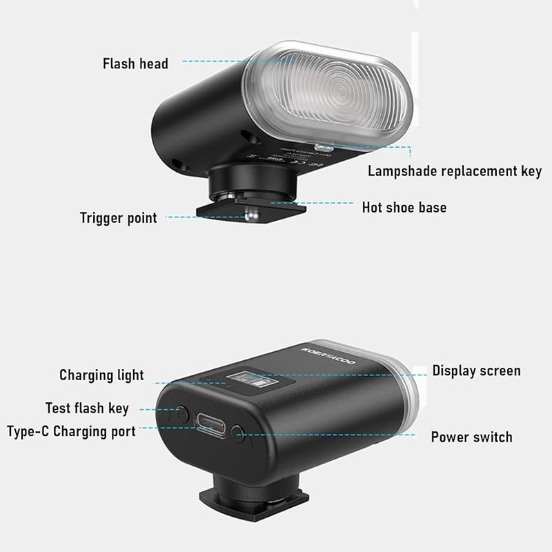 حامل حذاء الكاميرا الساخن مع فلاش أسود USB-C قابل للشحن ضوء أبيض 5600K 8 مستويات للسطوع - Image 3