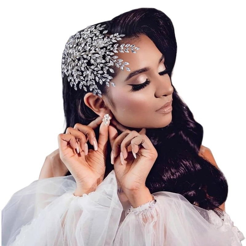 HONGMEI Bridal Rhinestone Headpiece for WeddingLeaf Crystal Hair Pieces Bride Side Headpieces Wedding Hair Accessories for Women Silver