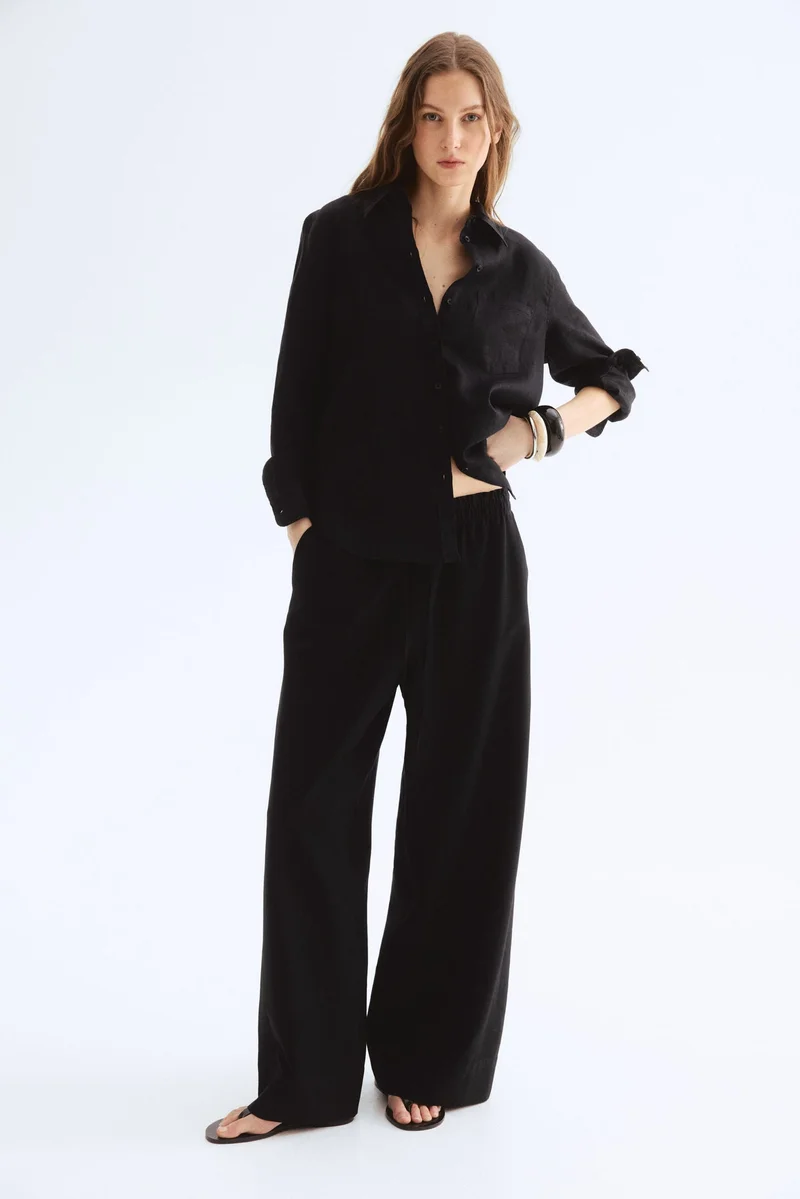 اتش اند ام بنطلون بقصّة واسعة من مزيج الكتان