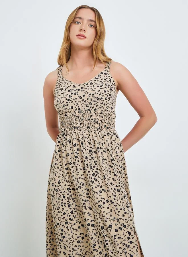 تايك تو فستان ميدي بحمالات وخصر مزموم وطبعة زهور