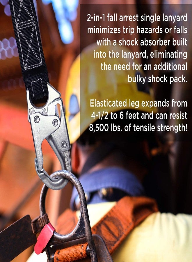 اي اف بي حبل أمان للحماية من السقوط من AFP بطول 6 أقدام، مزود بساق واحدة، وممتص للصدمات، مع حديد تسليح Pelican وخطاف تثبيت سريع | حزام متين | معدات حماية شخصية لعمال الأسقف والبناء والسقالات | حاصل على تصنيف OSHA وANSI - Image 3