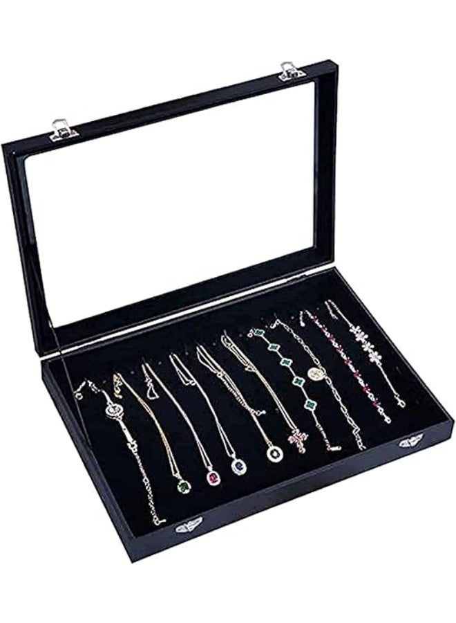 Padom Removable Jewelry Tray Showcase Display Stackable for Earrings Brooch Buttons Rings, necklace Black Velvet (Necklace) - Image 1