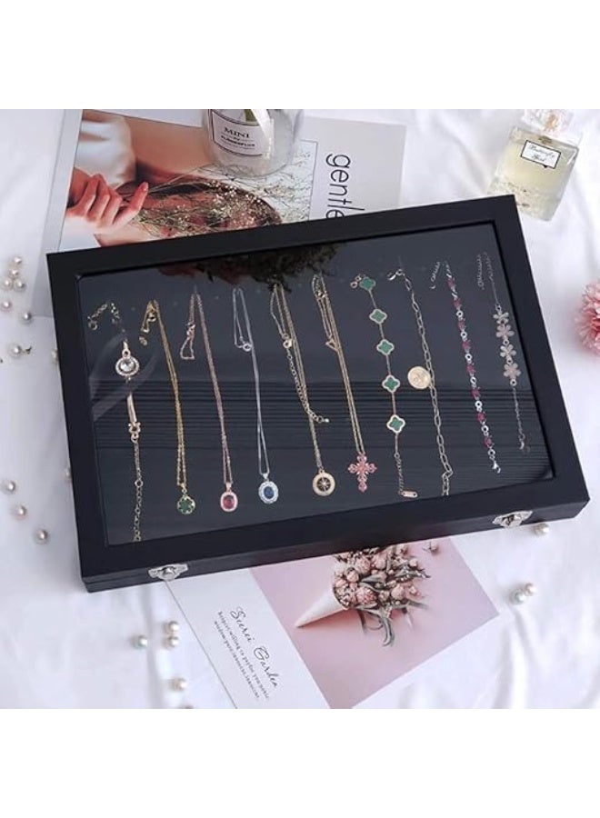 Padom Removable Jewelry Tray Showcase Display Stackable for Earrings Brooch Buttons Rings, necklace Black Velvet (Necklace) - Image 2