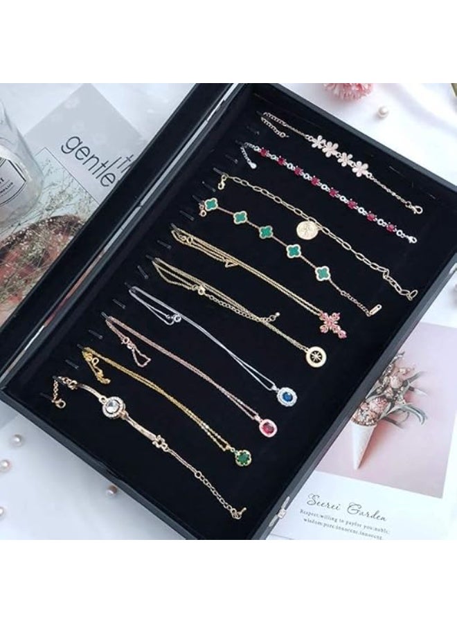 Padom Removable Jewelry Tray Showcase Display Stackable for Earrings Brooch Buttons Rings, necklace Black Velvet (Necklace) - Image 4