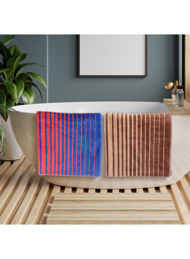White Rose 4 Piece Bathroom Towel Set BOUNDRY 450 GSM 100% Cotton Velour 2 Bath Towel 70x140 cm & 2 Hand Towel 50x90 cm Blue & Brown Color Modern Stripe Design Luxury Touch Extra Absorbent  - Image 2