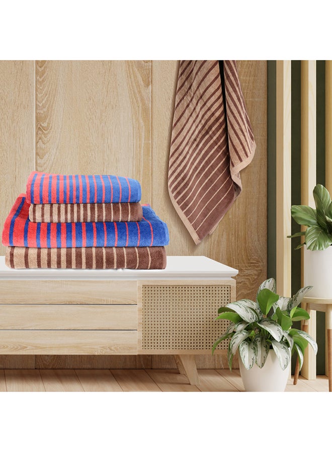 White Rose 4 Piece Bathroom Towel Set BOUNDRY 450 GSM 100% Cotton Velour 2 Bath Towel 70x140 cm & 2 Hand Towel 50x90 cm Blue & Brown Color Modern Stripe Design Luxury Touch Extra Absorbent  - Image 3