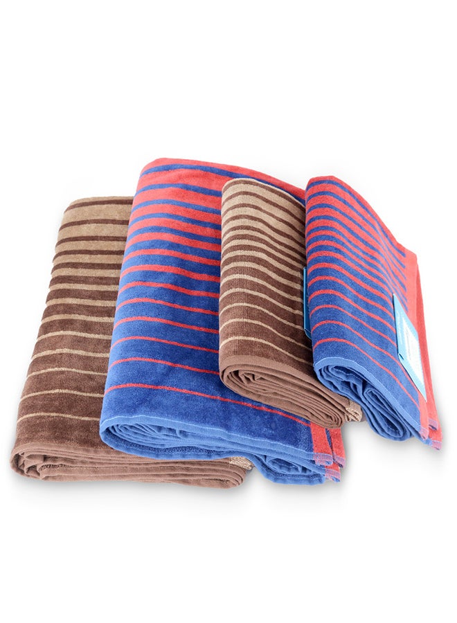 White Rose 4 Piece Bathroom Towel Set BOUNDRY 450 GSM 100% Cotton Velour 2 Bath Towel 70x140 cm & 2 Hand Towel 50x90 cm Blue & Brown Color Modern Stripe Design Luxury Touch Extra Absorbent  - Image 5