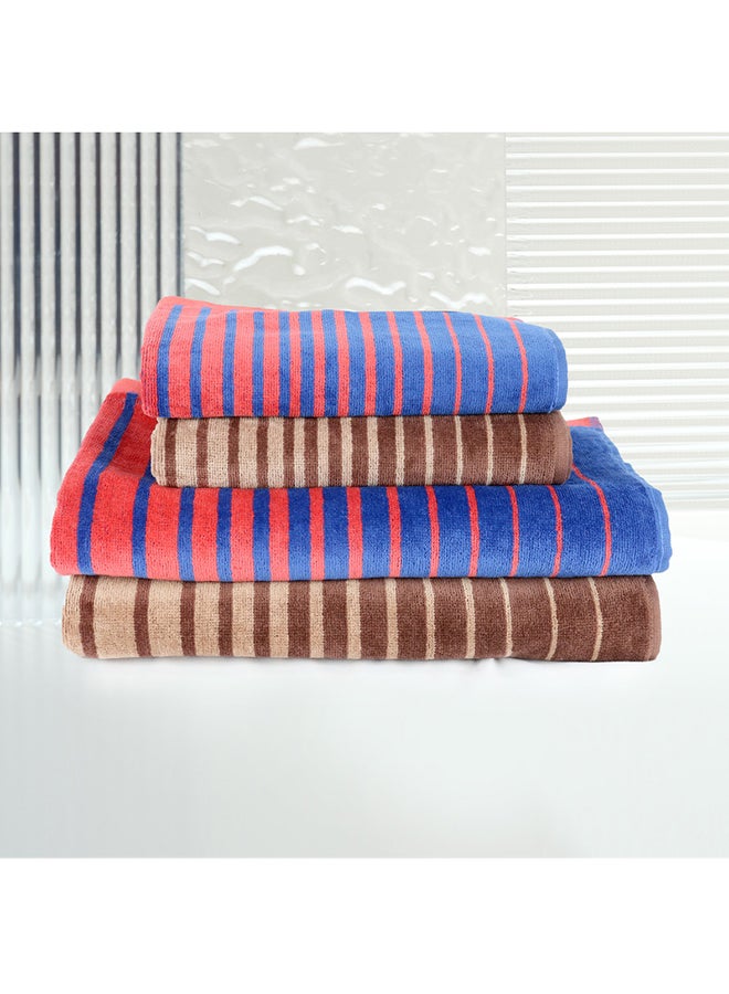 White Rose 4 Piece Bathroom Towel Set BOUNDRY 450 GSM 100% Cotton Velour 2 Bath Towel 70x140 cm & 2 Hand Towel 50x90 cm Blue & Brown Color Modern Stripe Design Luxury Touch Extra Absorbent  - Image 1