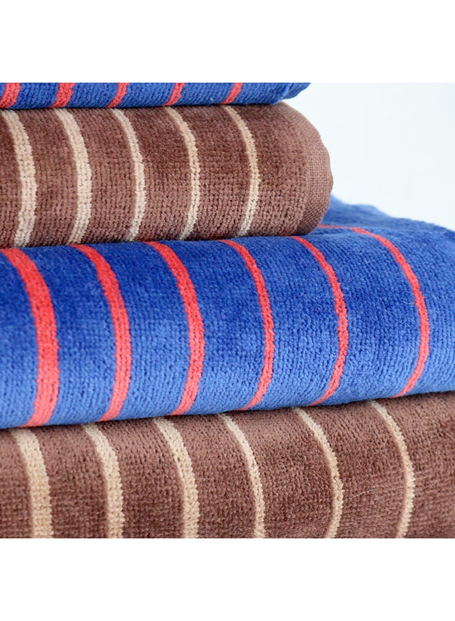 White Rose 4 Piece Bathroom Towel Set BOUNDRY 450 GSM 100% Cotton Velour 2 Bath Towel 70x140 cm & 2 Hand Towel 50x90 cm Blue & Brown Color Modern Stripe Design Luxury Touch Extra Absorbent  - Image 4