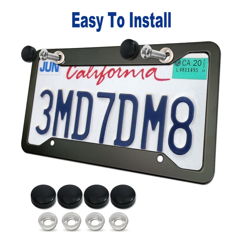 BGGTMO Matte Black Aluminum License Plate Frames- 2 Pack Heavy Duty Car Tag Cover for Front & Rear, 4 Hole Rust Proof Universal Holder, Mount Screws Caps, Inserts, Rattle Proof Pads - Image 5