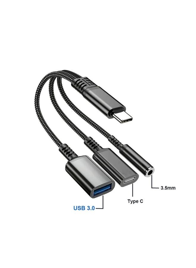 Black Type C to 35mm Jack OTG Adapter with DAC Chip Fast Charging for iPhone Xiaomi Google - Image 1