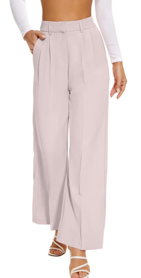 2024 Amazon AliExpress independent station commuter draping slimming high waist solid color wide leg pants casual suit pants Lotus root color 