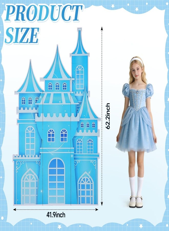 EARTHSON 5.2 Ft Tall Cardboard Castle Large Ice Princess Castle Winter Snowflake Party Decorations Blue Castle Fort Backdrop - Image 2