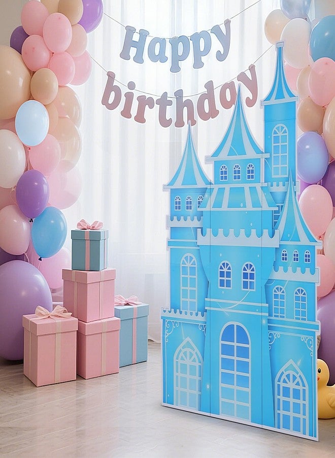 EARTHSON 5.2 Ft Tall Cardboard Castle Large Ice Princess Castle Winter Snowflake Party Decorations Blue Castle Fort Backdrop - Image 5