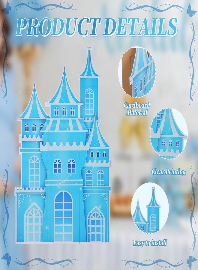 EARTHSON 5.2 Ft Tall Cardboard Castle Large Ice Princess Castle Winter Snowflake Party Decorations Blue Castle Fort Backdrop - Image 4