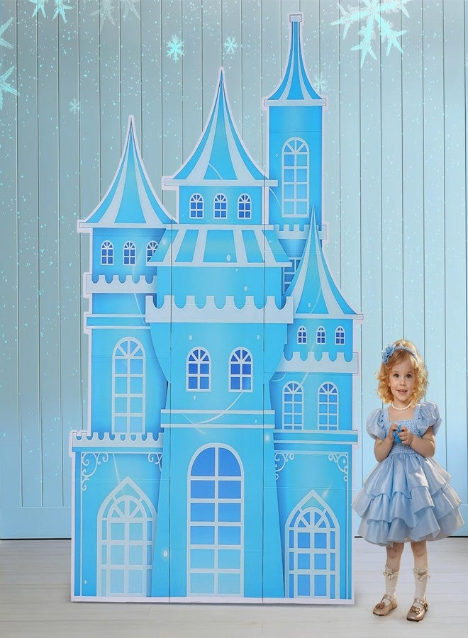 EARTHSON 5.2 Ft Tall Cardboard Castle Large Ice Princess Castle Winter Snowflake Party Decorations Blue Castle Fort Backdrop - Image 1