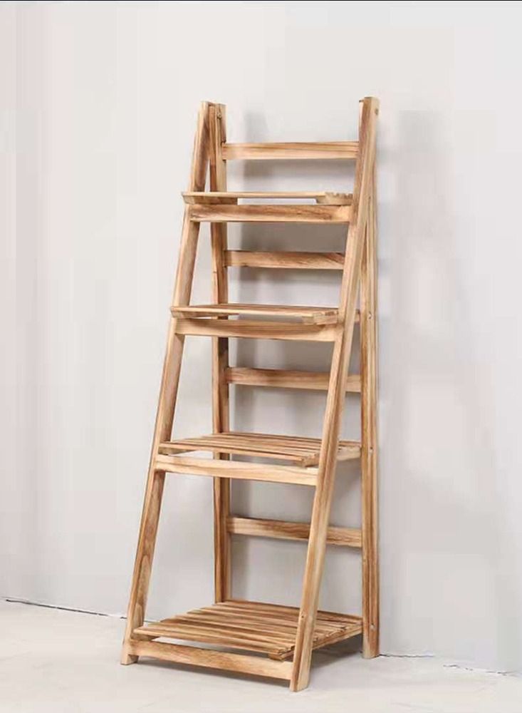 LINGWEI Wooden Flower Pot Stand 4 Tier Beige  - Image 1